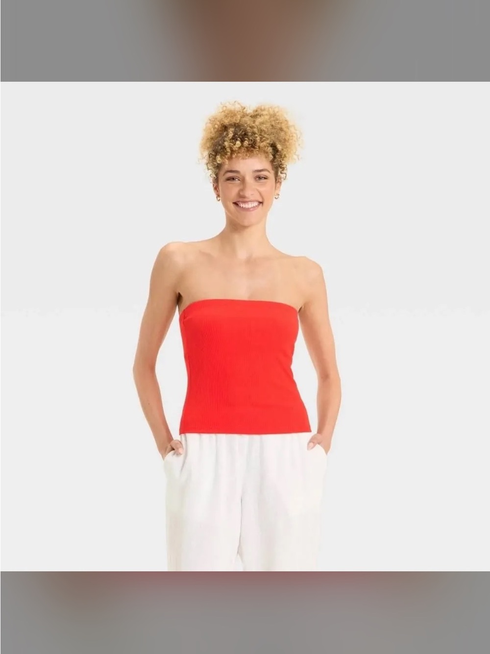 a new day Strapless Ribbed Camisole - Red